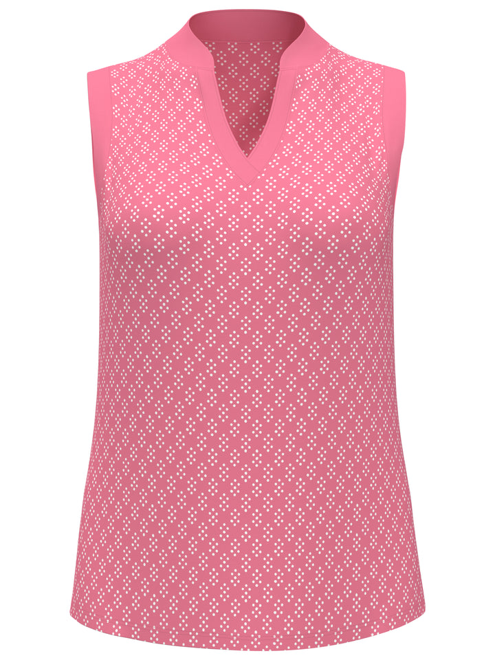 Geo Print Golf Shirt with Mandarin Collar (Flowering Ginger) 