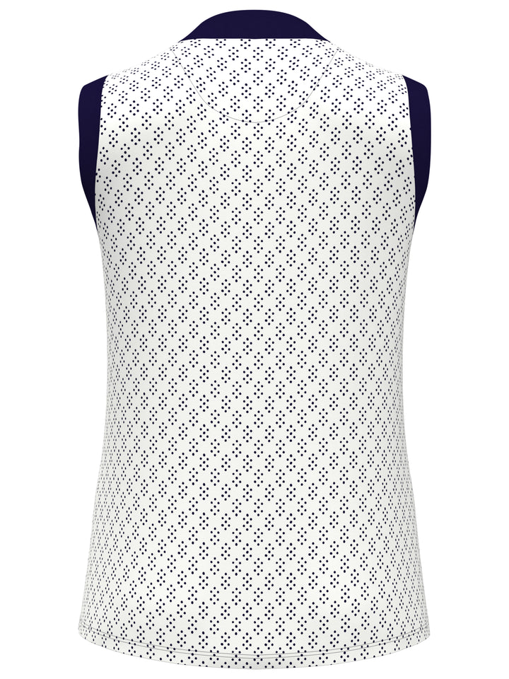 Geo Print Golf Shirt with Mandarin Collar (Bright White) 