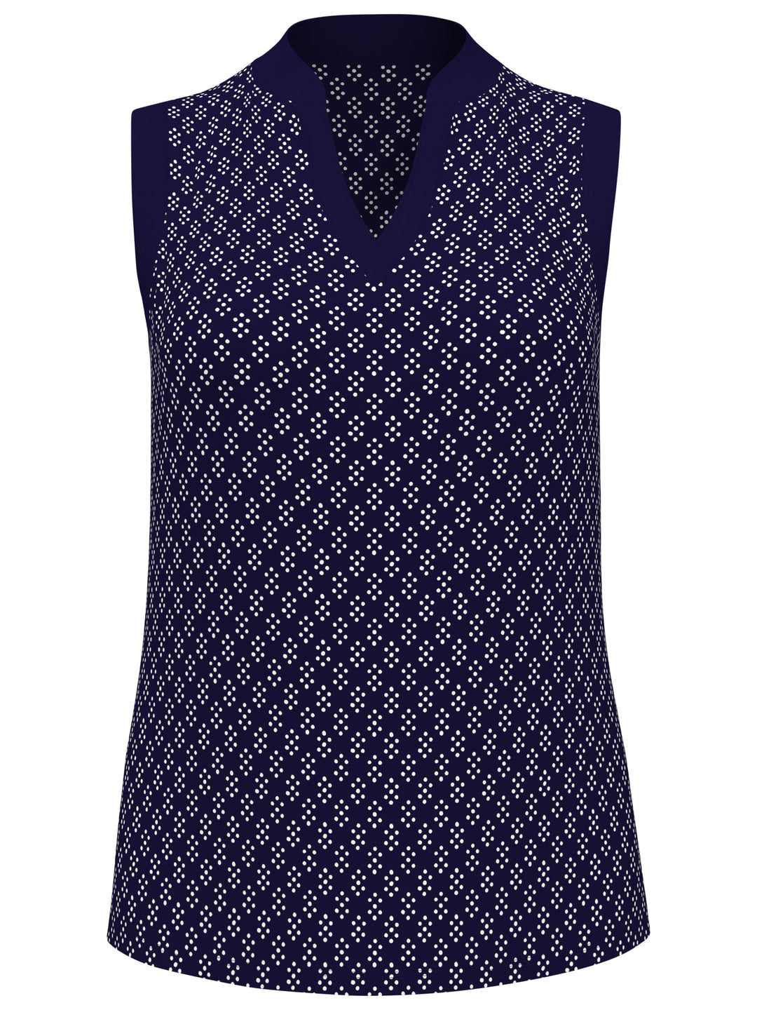 Geo Print Golf Shirt with Mandarin Collar (Peacoat) 