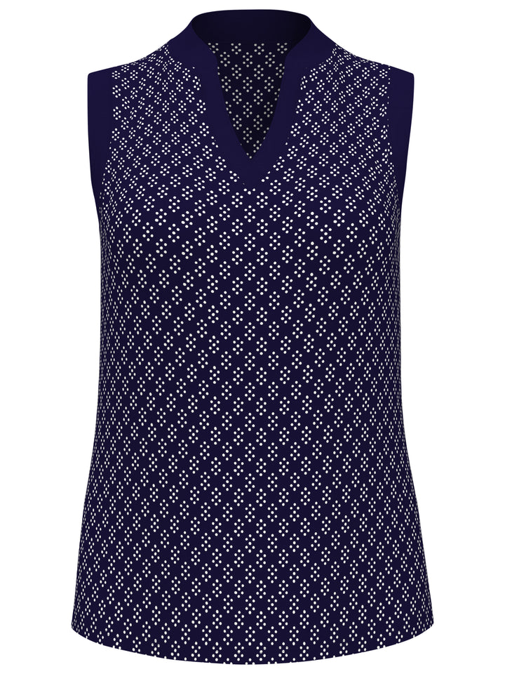Geo Print Golf Shirt with Mandarin Collar (Peacoat) 