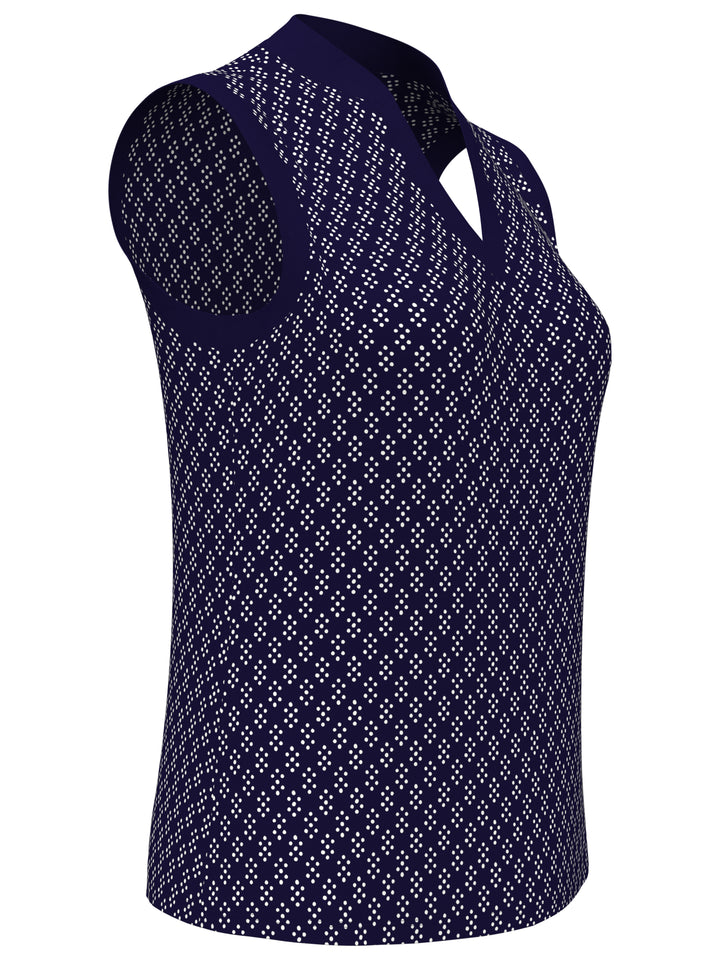 Geo Print Golf Shirt with Mandarin Collar (Peacoat) 