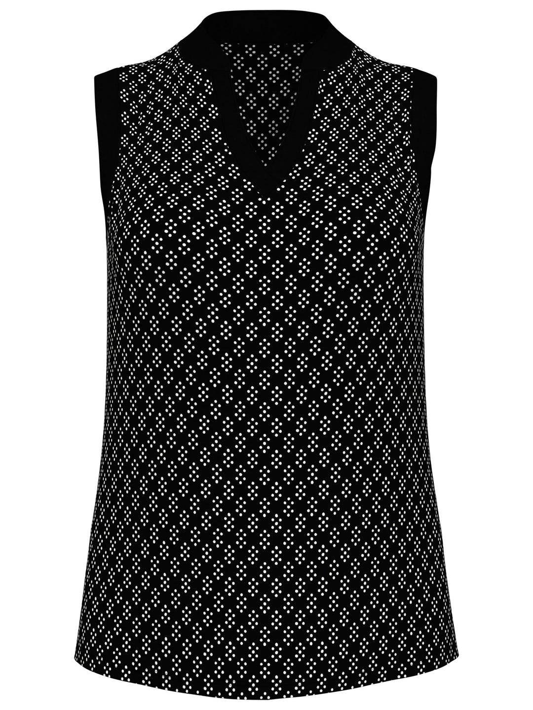 Geo Print Golf Shirt with Mandarin Collar (Caviar) 