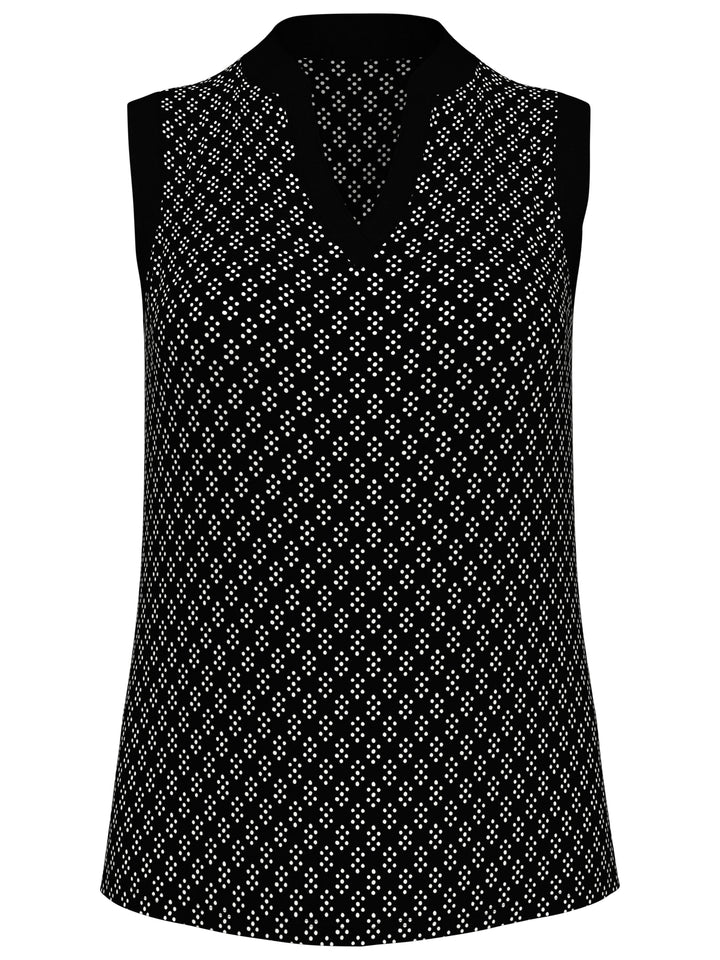 Geo Print Golf Shirt with Mandarin Collar (Caviar) 