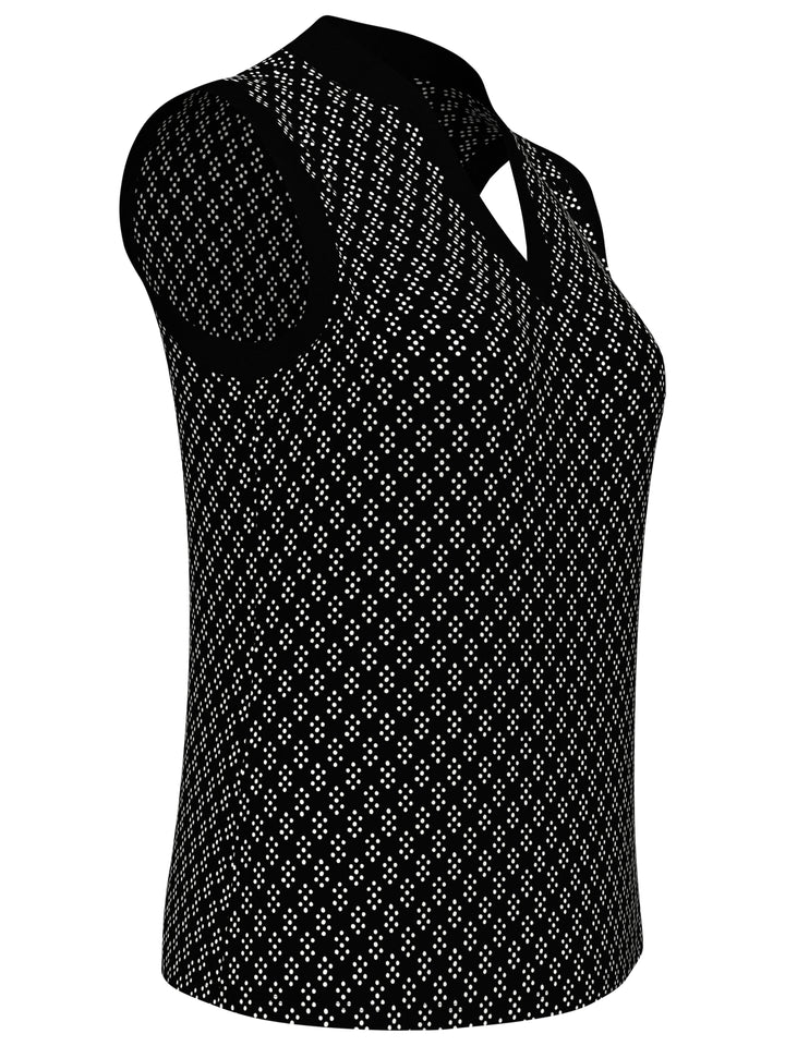 Geo Print Golf Shirt with Mandarin Collar (Caviar) 