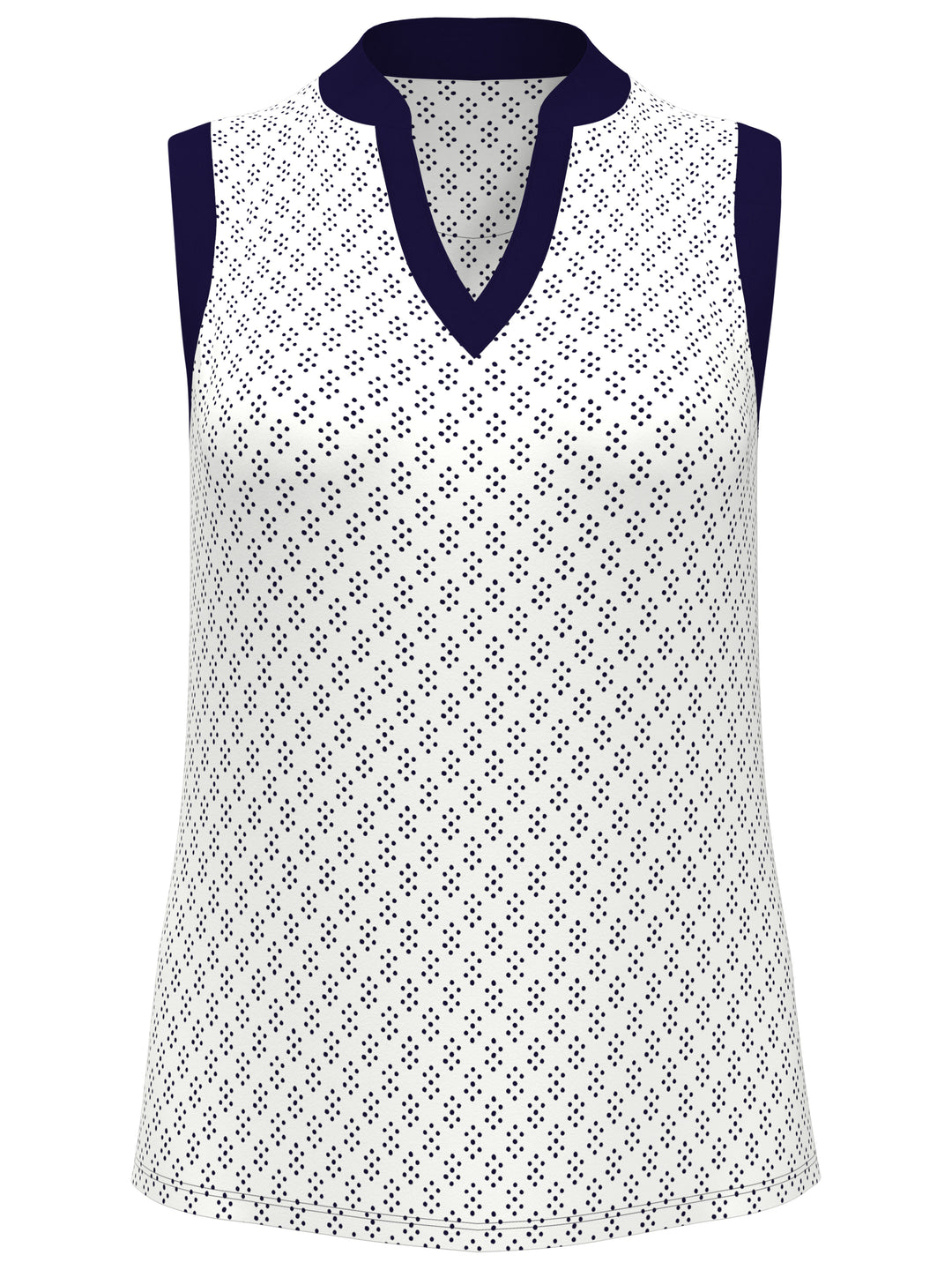 Geo Print Golf Shirt with Mandarin Collar (Bright White) 