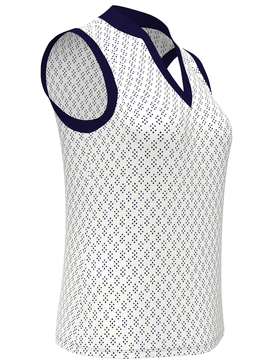 Geo Print Golf Shirt with Mandarin Collar (Bright White) 