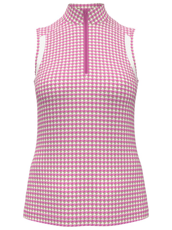 Geo Print Mock Neck Golf Top (Super Pink) 