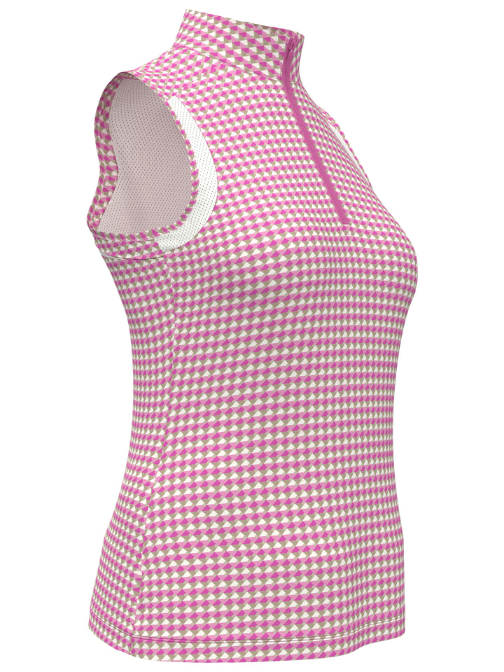 Geo Print Mock Neck Golf Top (Super Pink) 