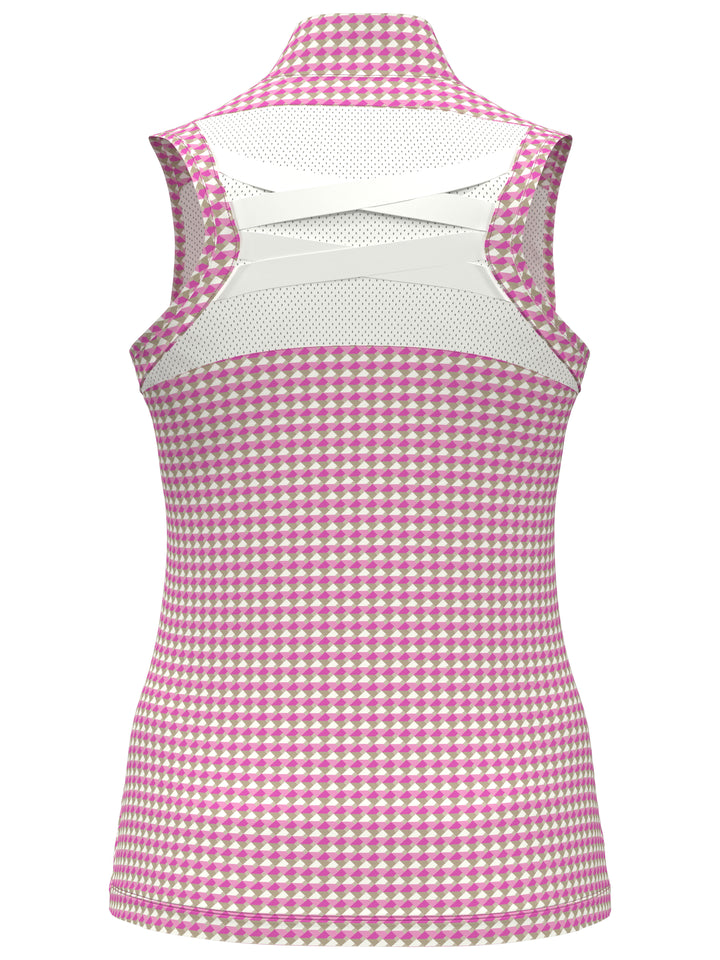 Geo Print Mock Neck Golf Top (Super Pink) 