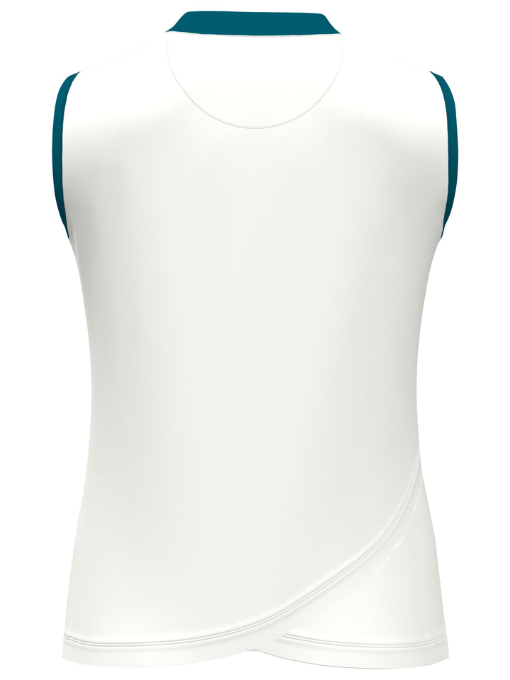 Geometric Print Golf Shirt with Overlapping Back Detail (Bright White) 