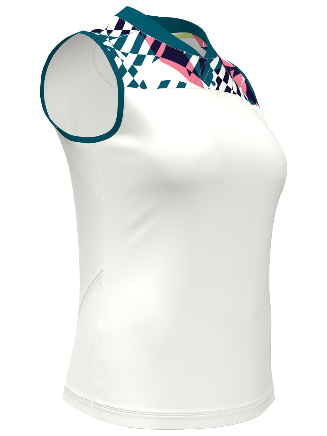 Geometric Print Golf Shirt with Overlapping Back Detail (Bright White) 