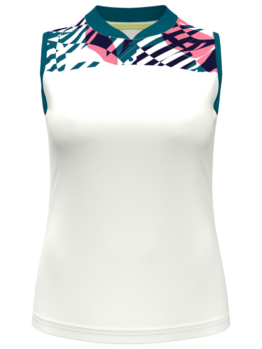 Geometric Print Golf Shirt with Overlapping Back Detail (Bright White) 