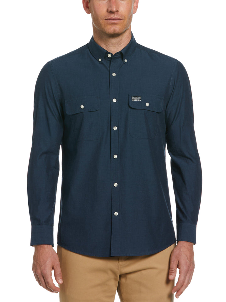 Long Sleeve Washed Oxford Shirt (Captains Blue) 