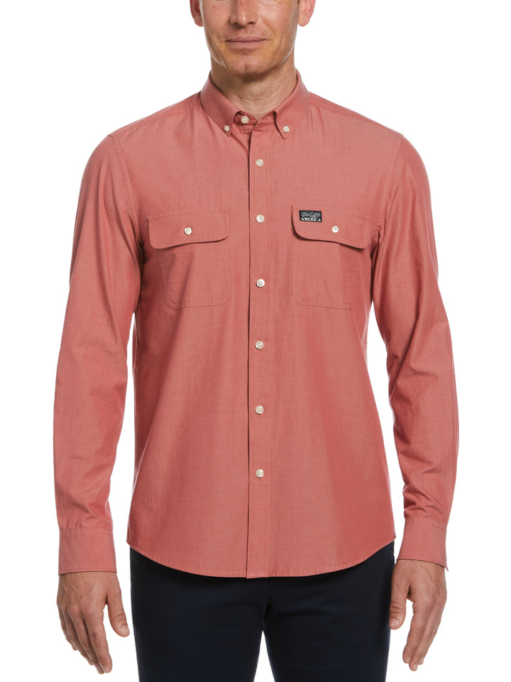 Long Sleeve Washed Oxford Shirt (Garnet Rose) 
