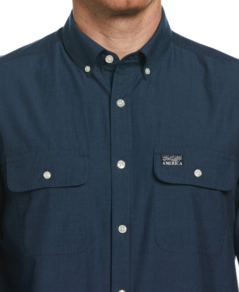 Long Sleeve Washed Oxford Shirt (Captains Blue) 