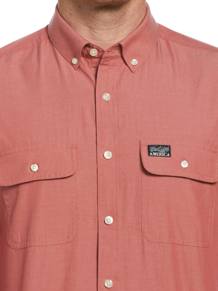 Long Sleeve Washed Oxford Shirt (Garnet Rose) 