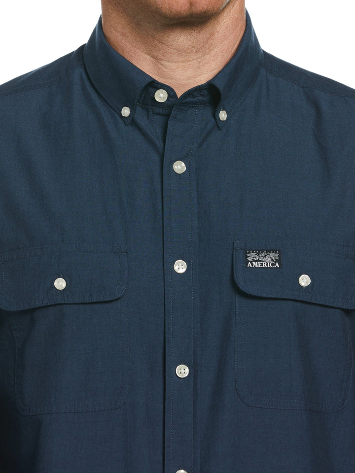 Long Sleeve Washed Oxford Shirt (Captains Blue) 