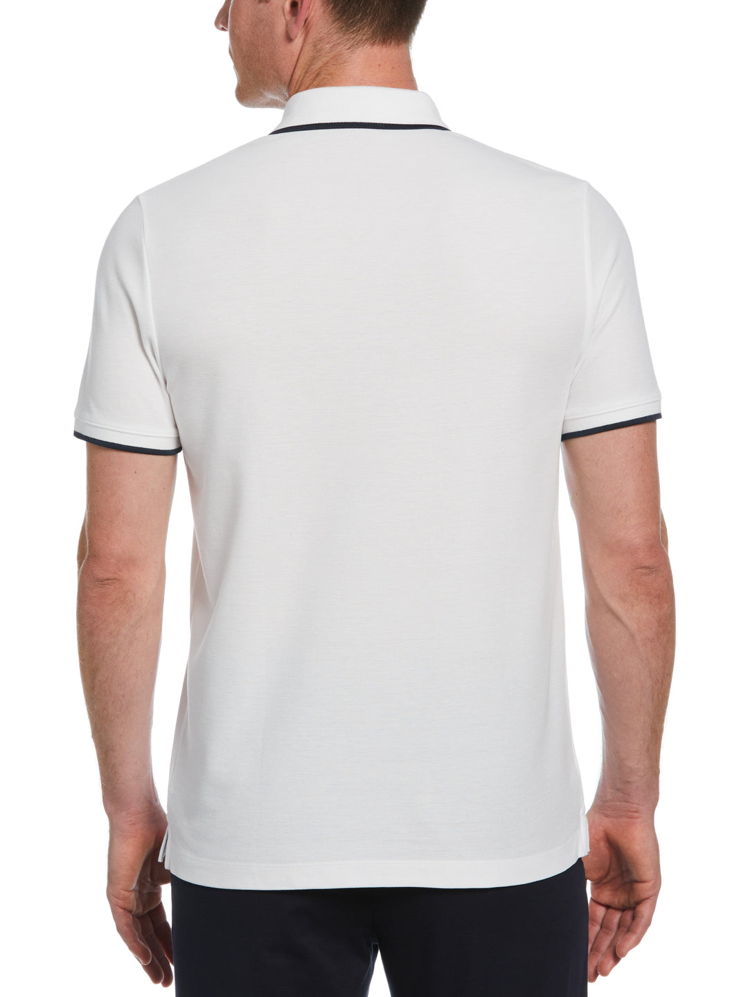 Cotton Ribbed Collar Striped Polo (Bright White) 