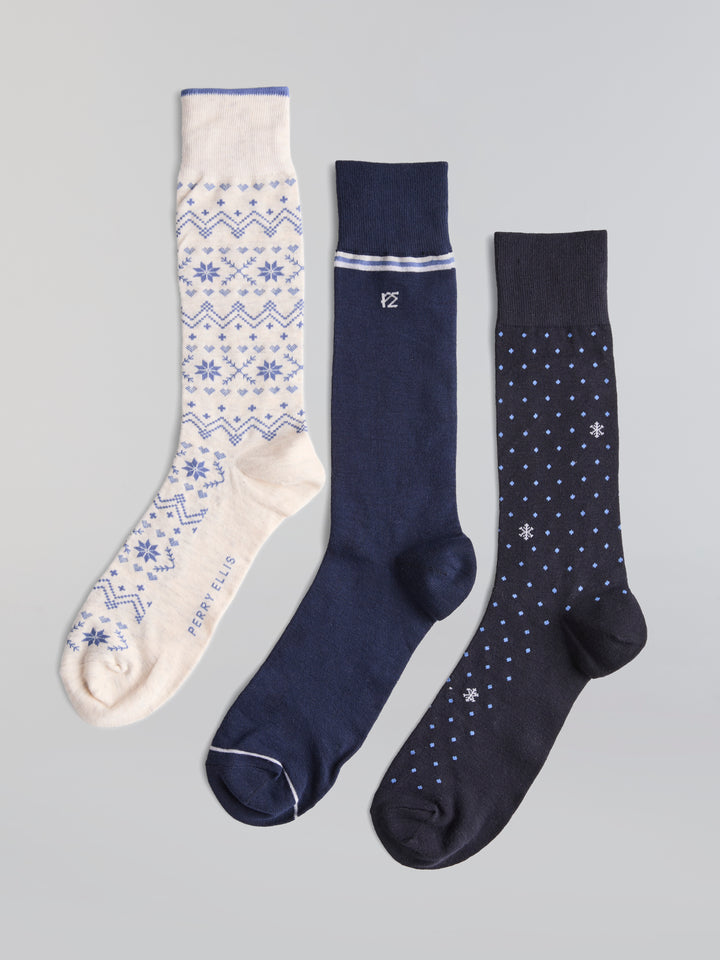 Fair Isle Polka Dot Flat Knit Socks (3 Color Asst) 