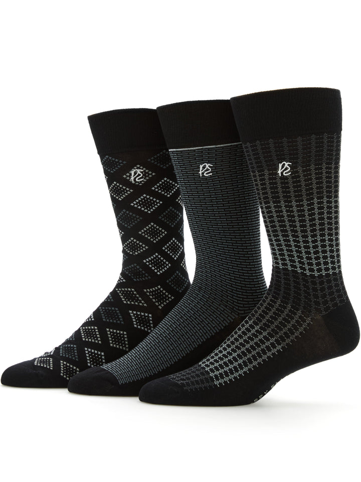 3-Pack Patterned Crew Socks (Anthracite) 