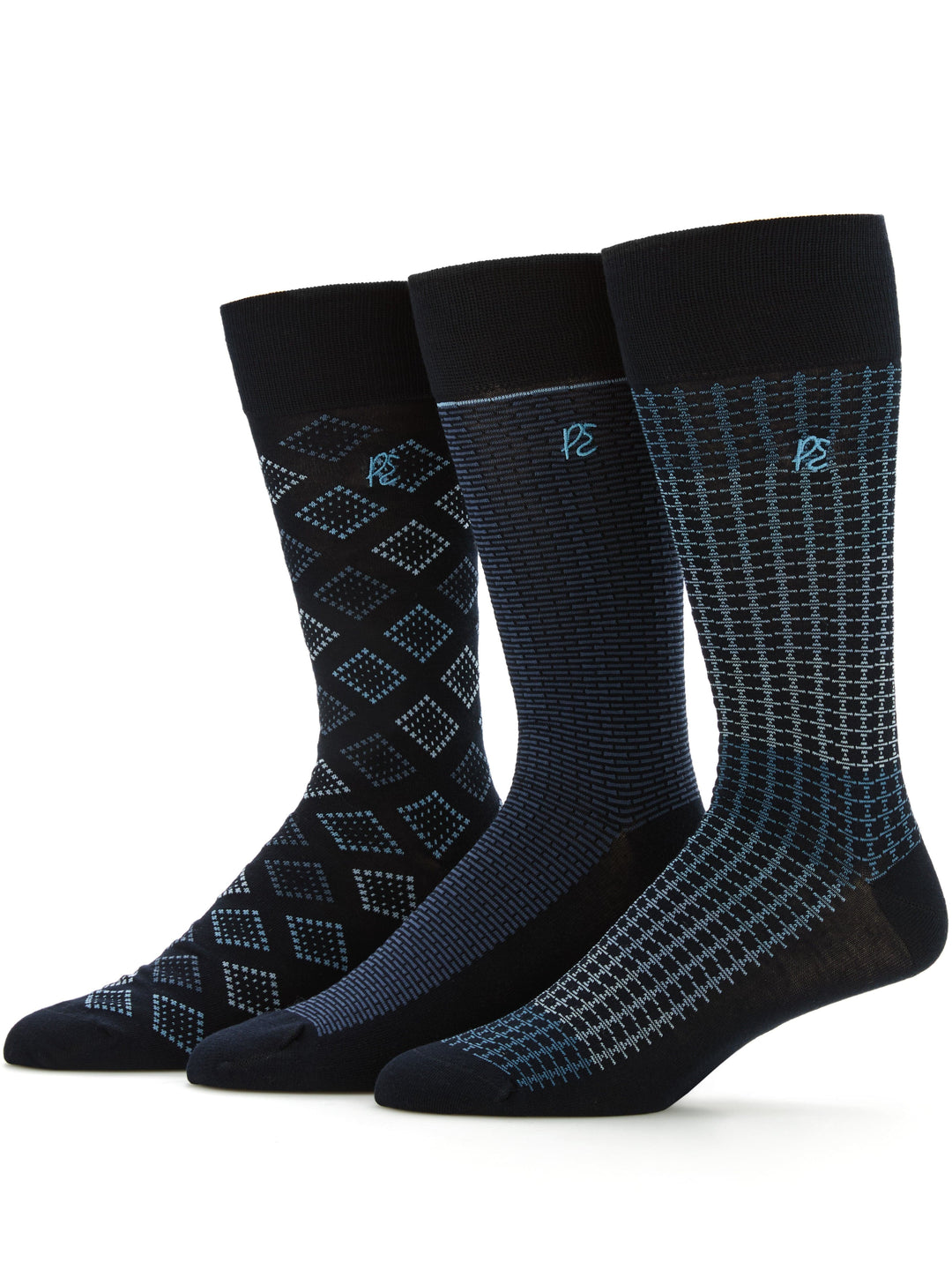 3-Pack Patterned Crew Socks (Dk Sapphire) 