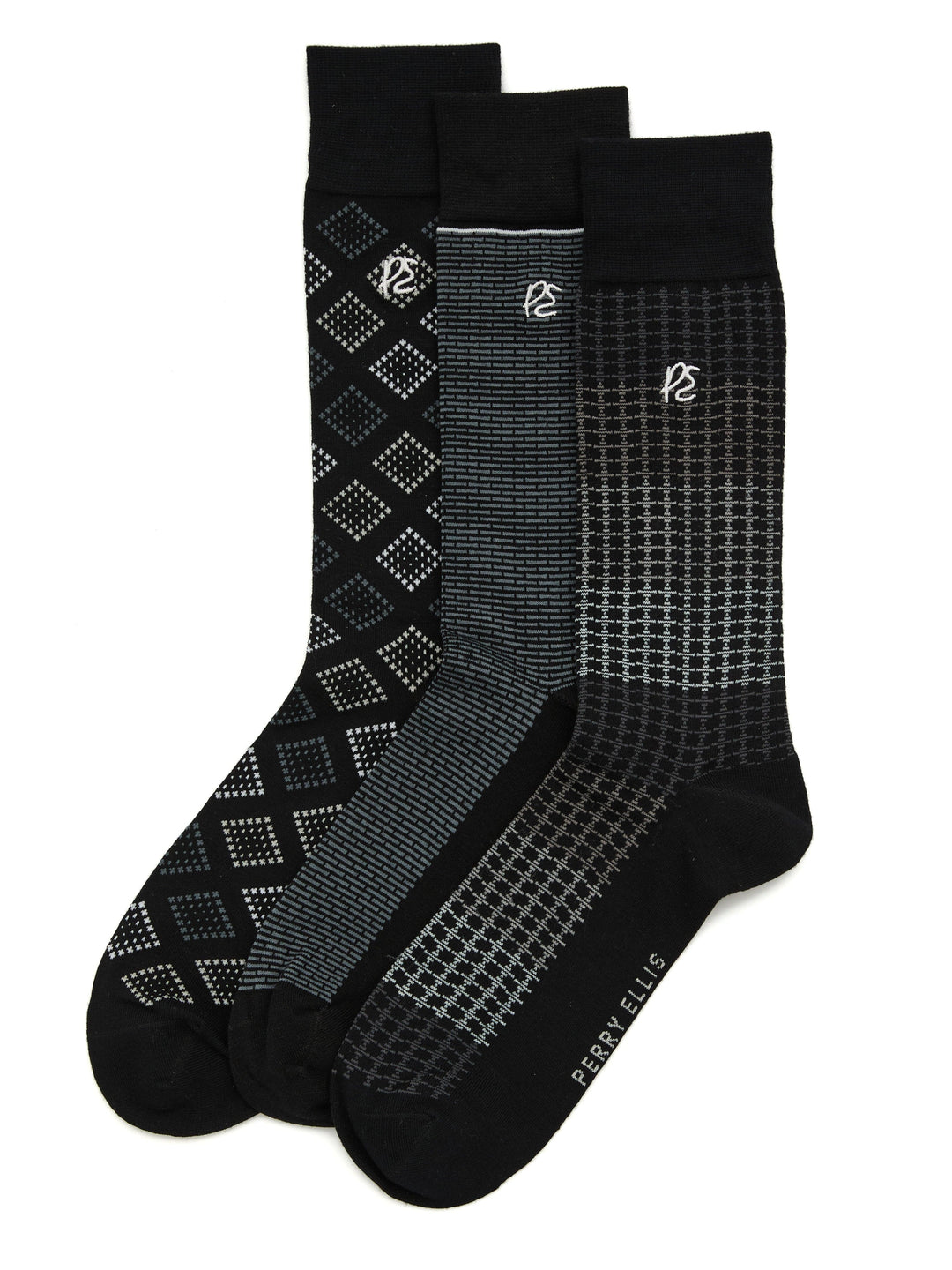 3-Pack Patterned Crew Socks (Anthracite) 