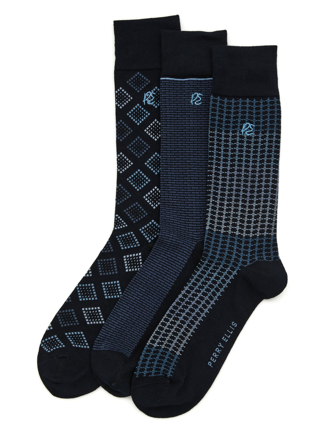 3-Pack Patterned Crew Socks (Dk Sapphire) 