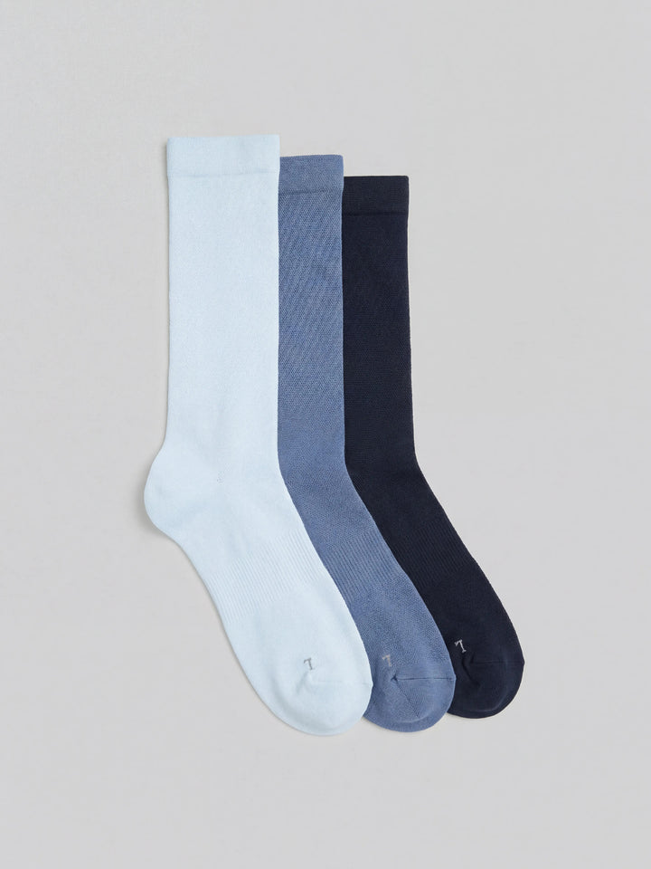 3-Pack Performance Microfiber Pique Flat Crew Socks (Med Assrt) 