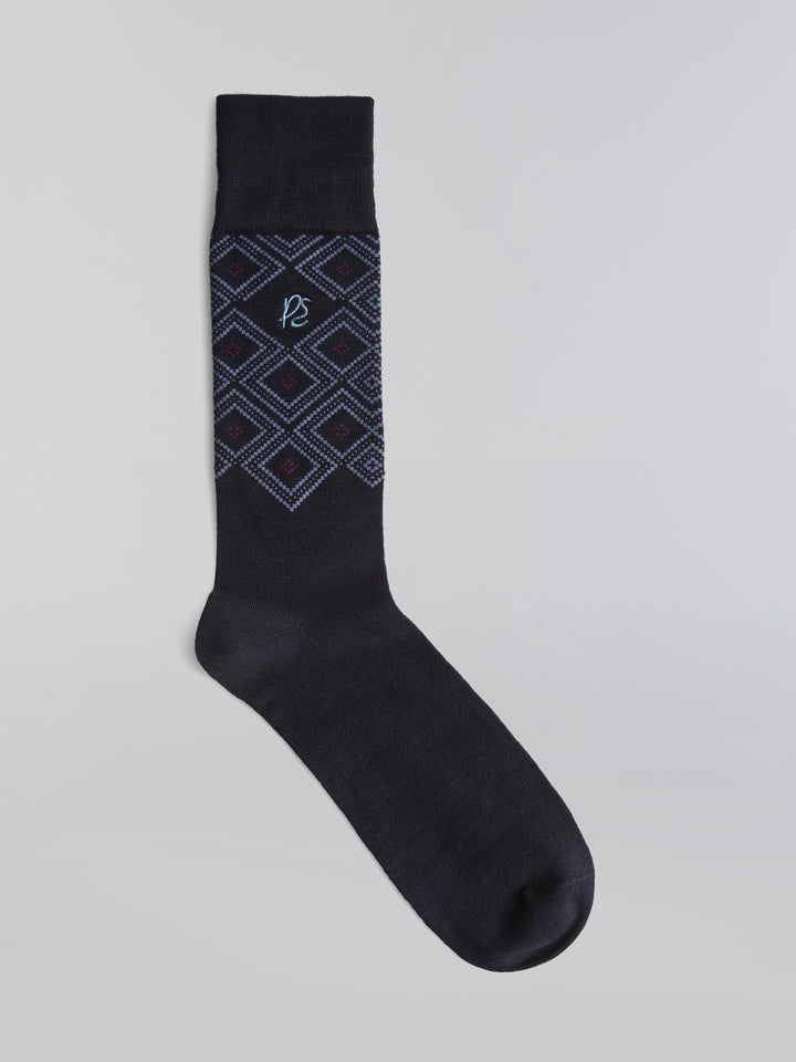 Bamboo Geo Diamond Argyle Logo Socks (China Blue) 