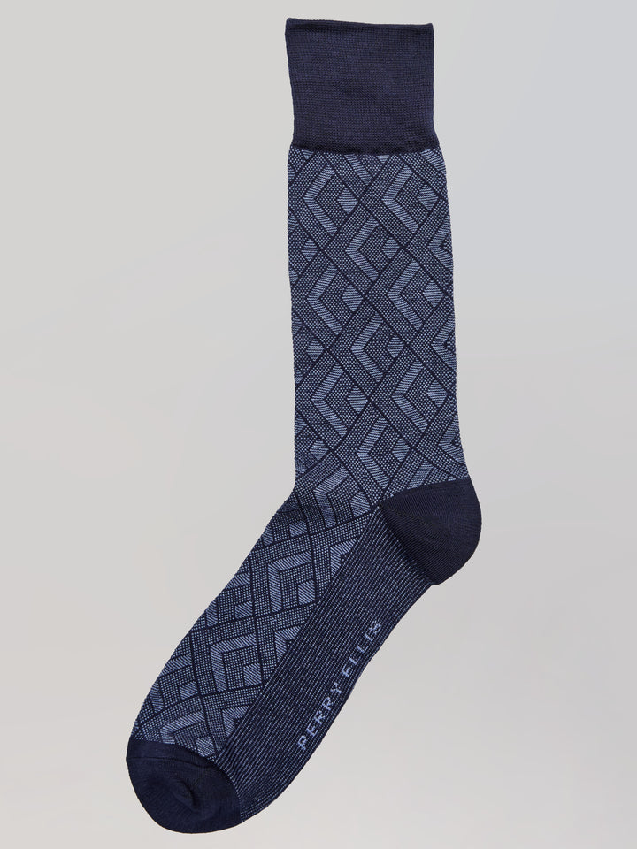Bamboo Viscose Blend Modern Diamond Crew Socks (Peacoat) 