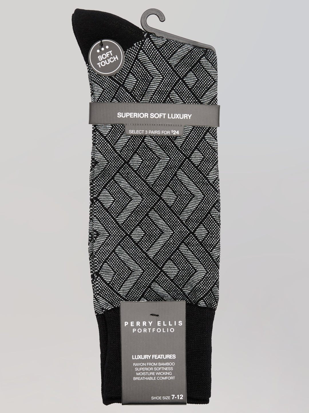 Bamboo Viscose Blend Modern Diamond Crew Socks (Anthracite) 