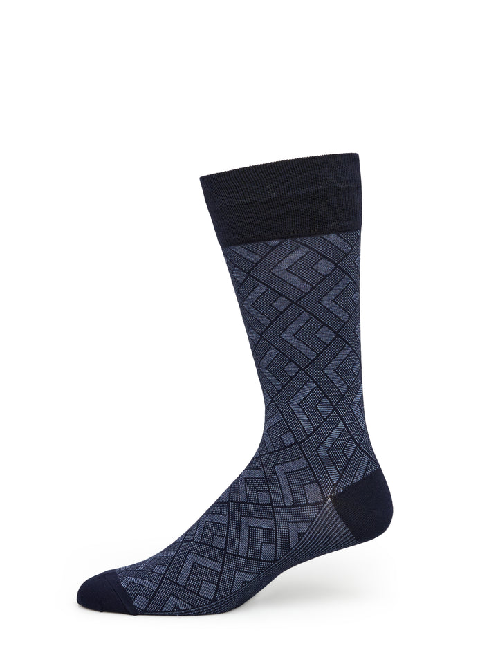 Bamboo Viscose Blend Modern Diamond Crew Socks (Peacoat) 