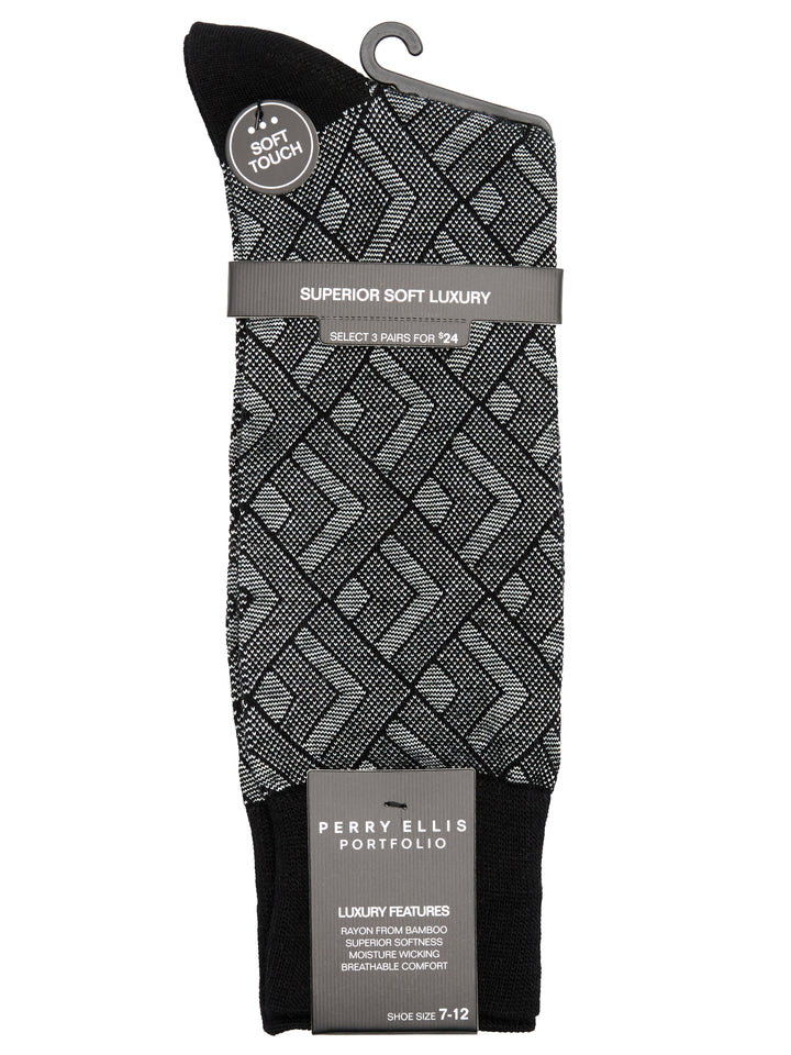 Bamboo Viscose Blend Modern Diamond Crew Socks (Anthracite) 