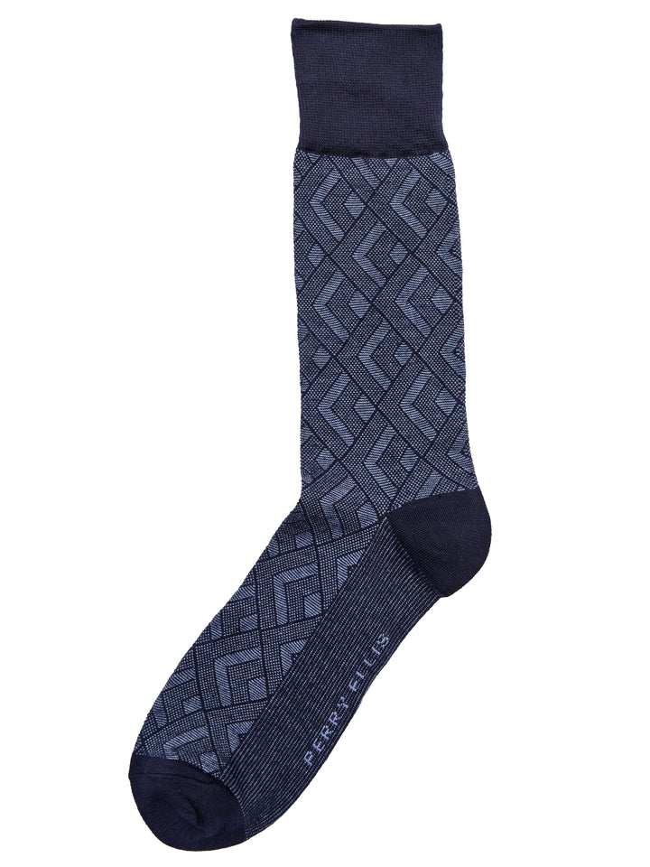 Bamboo Viscose Blend Modern Diamond Crew Socks (Peacoat) 