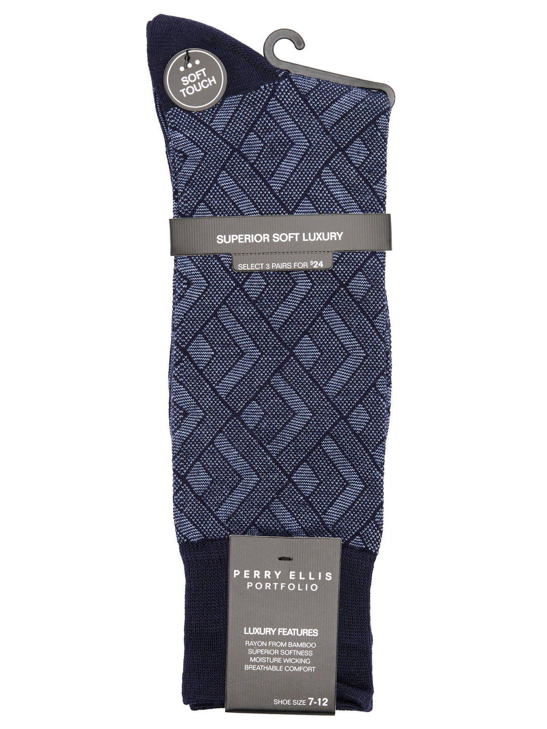 Bamboo Viscose Blend Modern Diamond Crew Socks (Peacoat) 