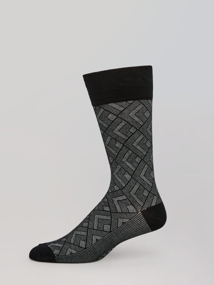 Bamboo Viscose Blend Modern Diamond Crew Socks (Anthracite) 