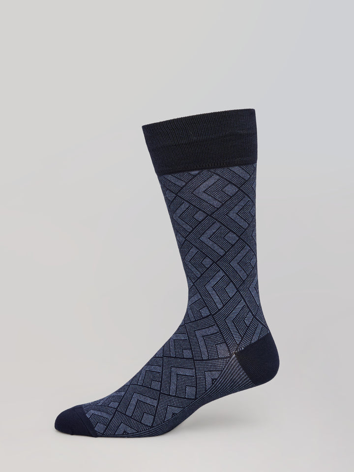 Bamboo Viscose Blend Modern Diamond Crew Socks (Peacoat) 