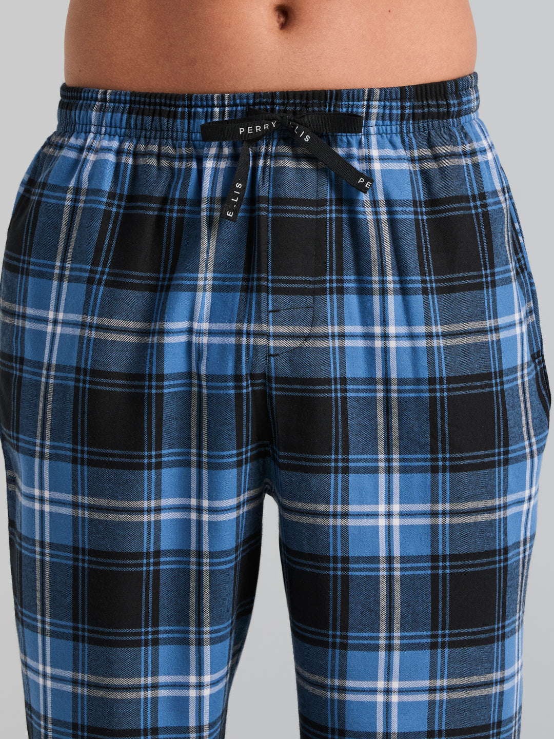 Deluxe Touch Crew Neck and Flannel Plaid Pant Sleepwear Set (Gray Hthr/Federal Blue) 