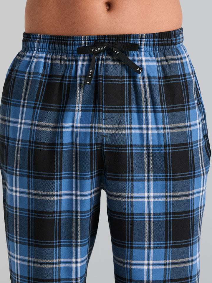 Deluxe Touch Crew Neck and Flannel Plaid Pant Sleepwear Set (Gray Hthr/Federal Blue) 