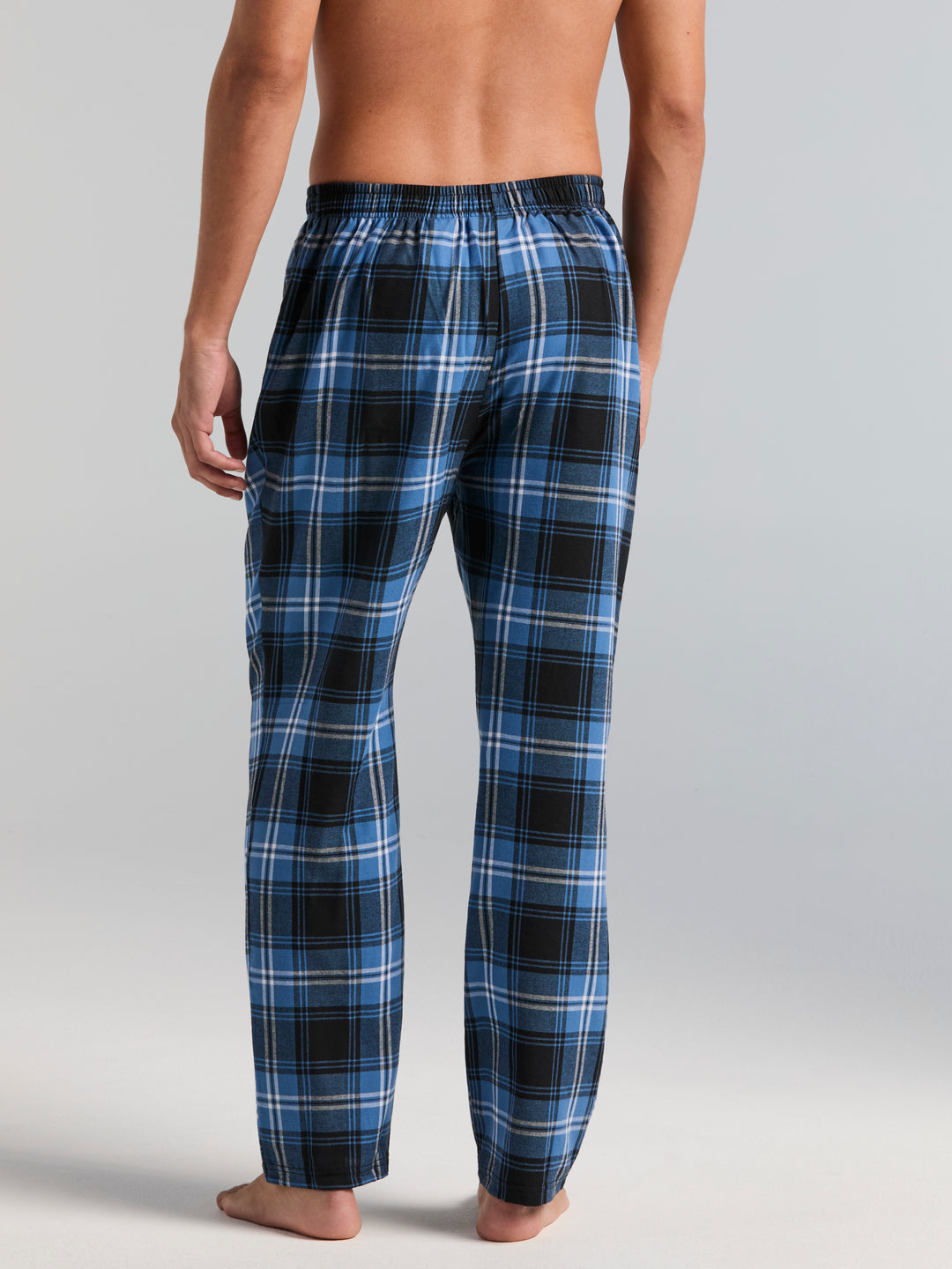 Deluxe Touch Crew Neck and Flannel Plaid Pant Sleepwear Set (Gray Hthr/Federal Blue) 