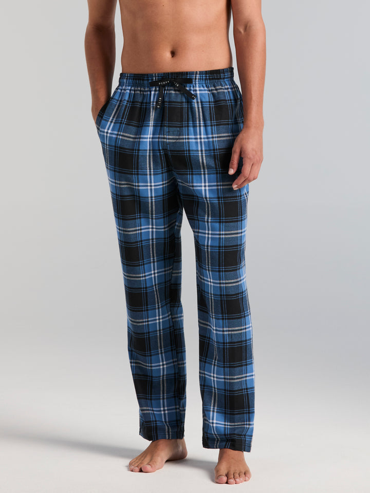 Deluxe Touch Crew Neck and Flannel Plaid Pant Sleepwear Set (Gray Hthr/Federal Blue) 
