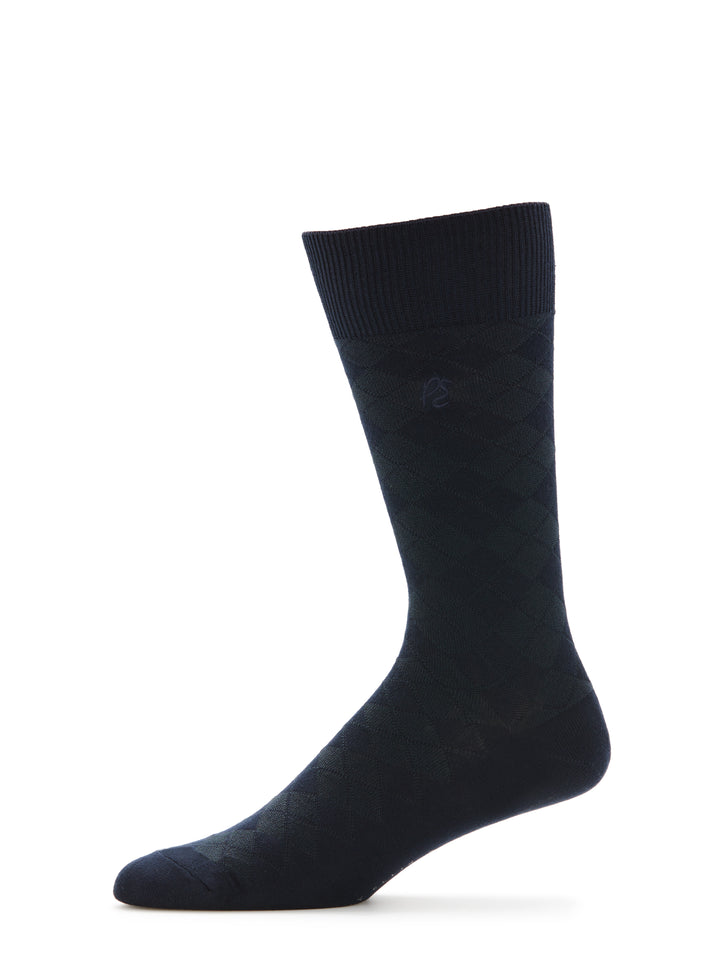 Textured Argyle Logo Crew Socks (Navy) 