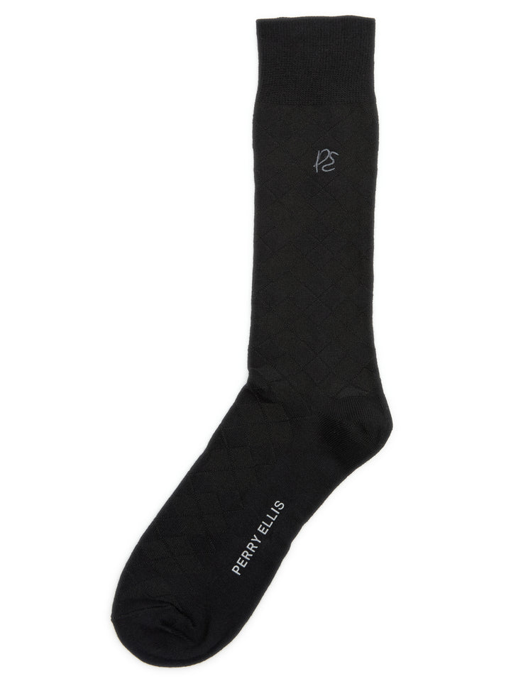 Textured Argyle Logo Crew Socks (Black) 