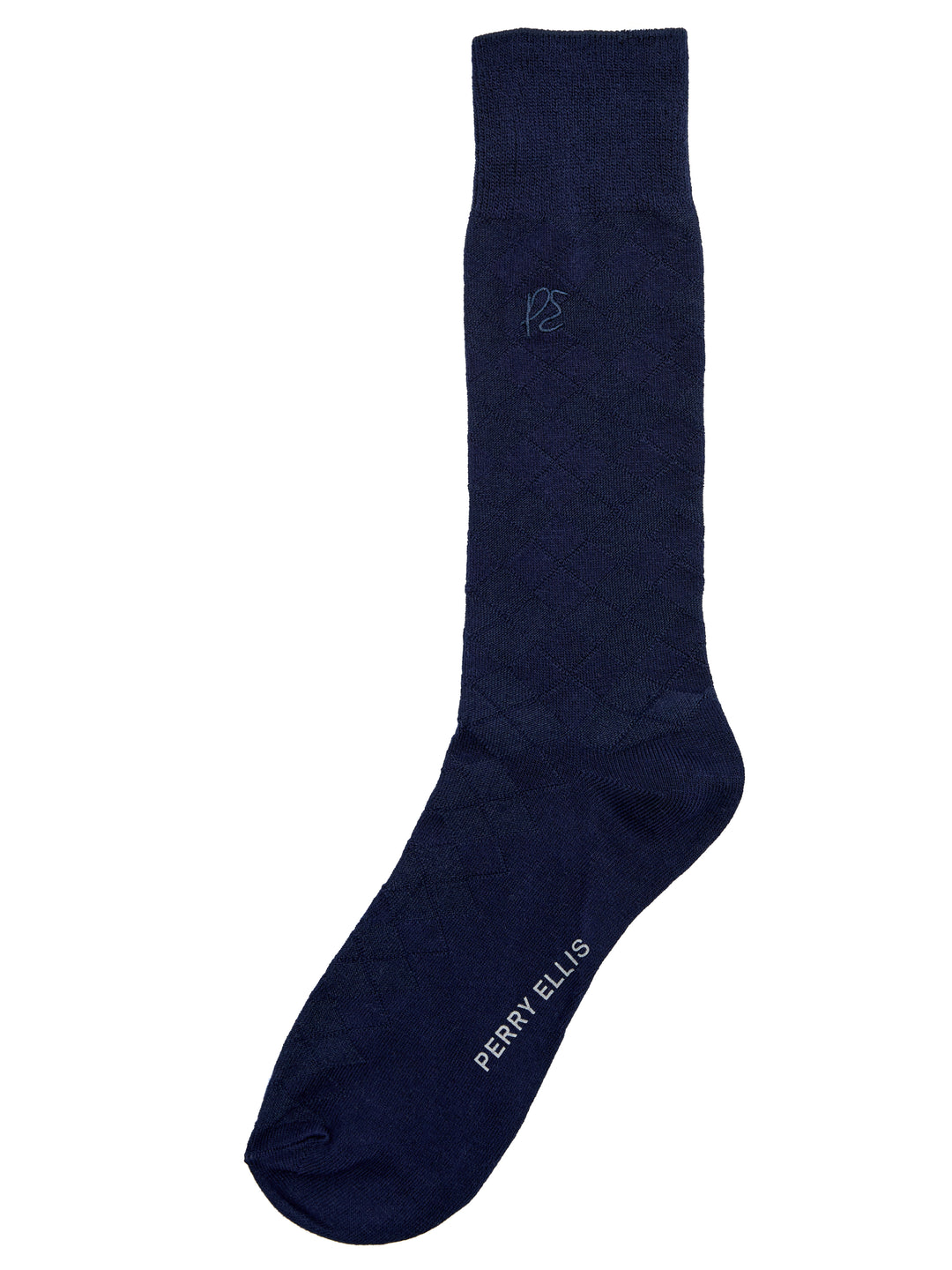 Textured Argyle Logo Crew Socks (Navy) 