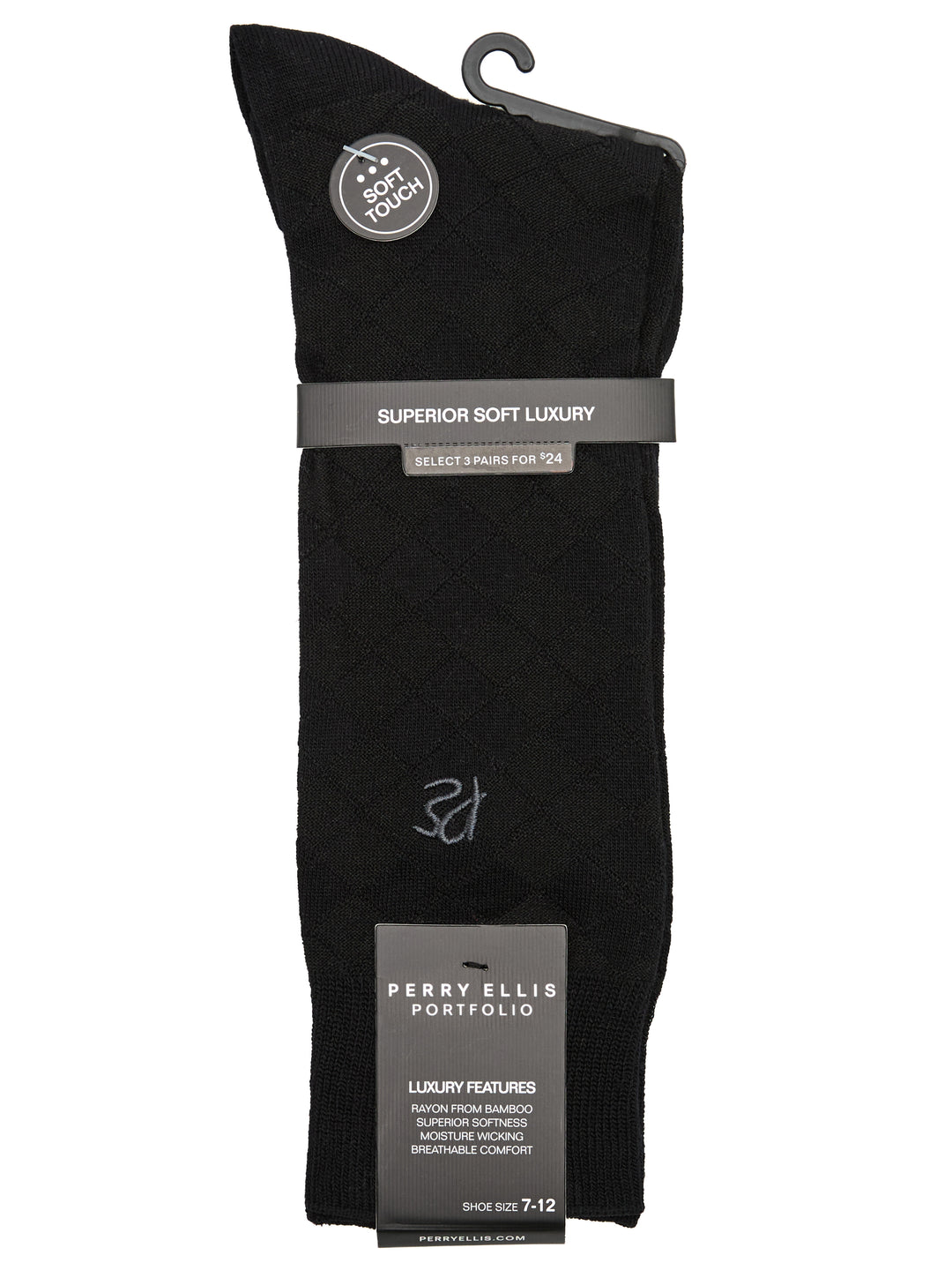 Textured Argyle Logo Crew Socks (Black) 