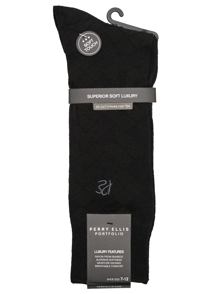 Textured Argyle Logo Crew Socks (Black) 