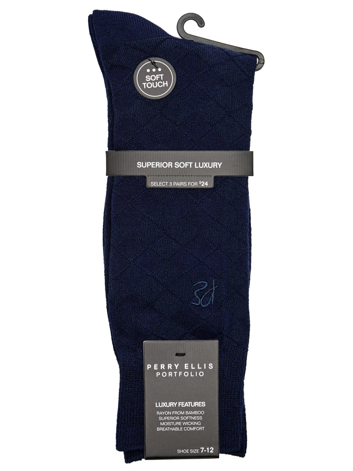 Textured Argyle Logo Crew Socks (Navy) 
