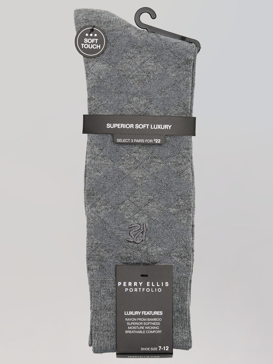 Textured Argyle Logo Crew Socks (Heath. Chrl) 