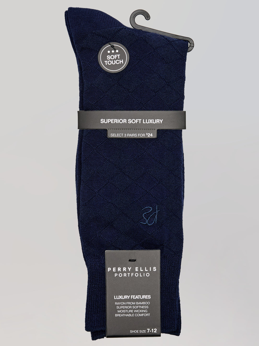 Textured Argyle Logo Crew Socks (Navy) 
