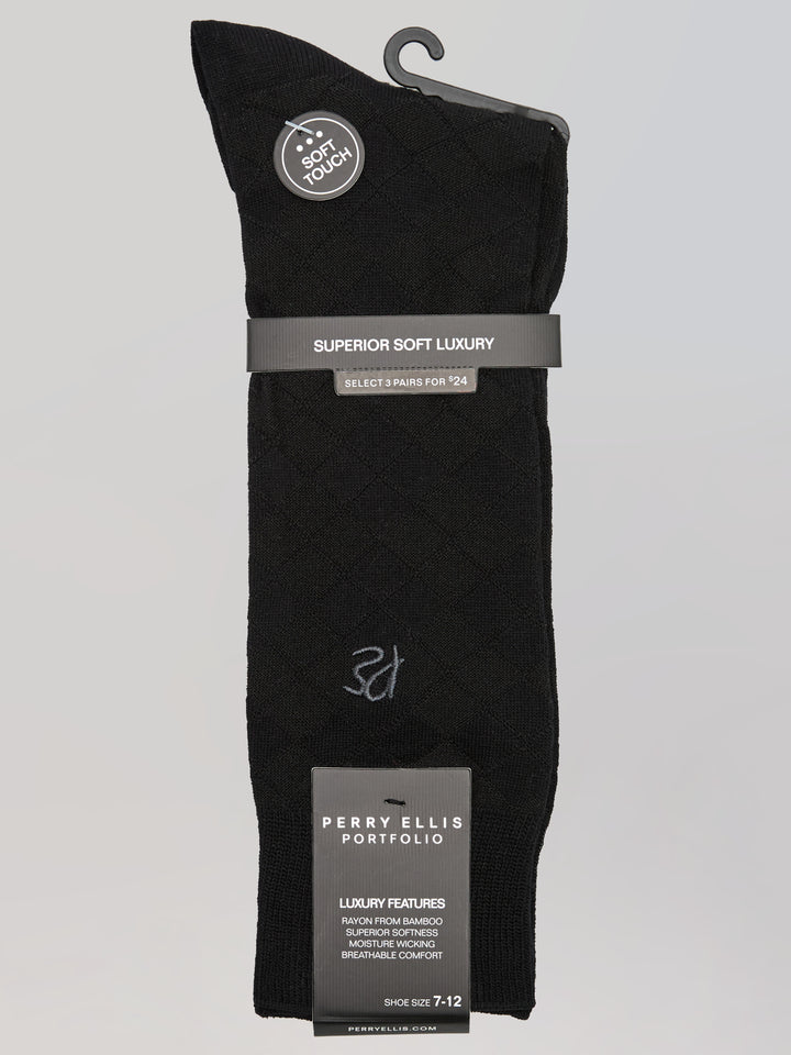 Textured Argyle Logo Crew Socks (Black) 